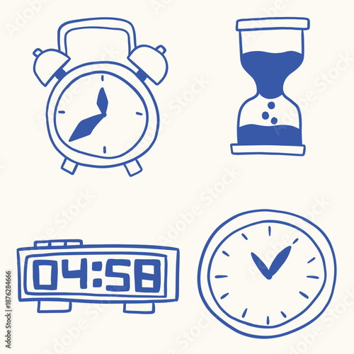 hand drawn time clock doodle cartoon illustration
