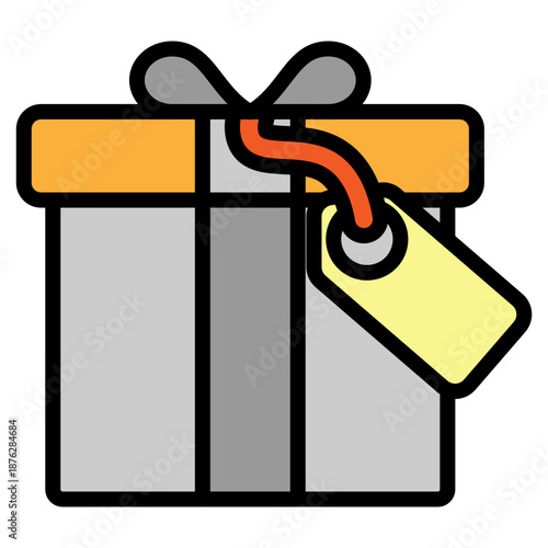 Gift Box with Tag Vector Filled Icon Design