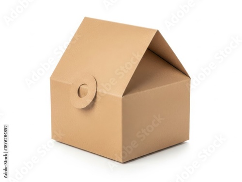 Cardboard house model isolated on white background