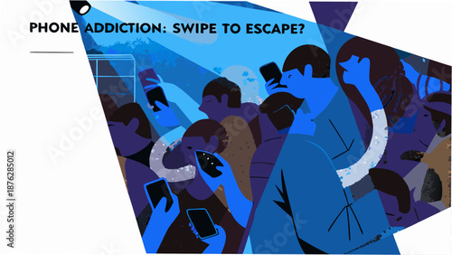 People lost in mobile phones in a crowd