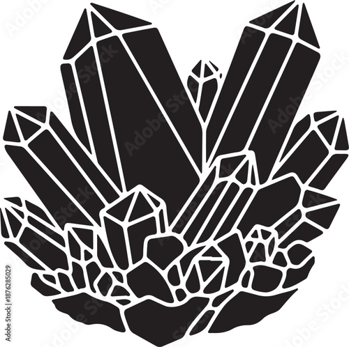Black and White Crystal Cluster Illustration Art Design Element