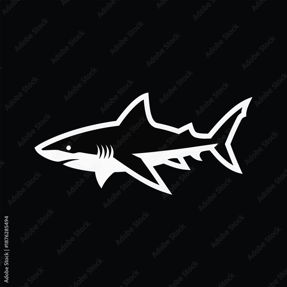 Obraz premium Stylized White Shark Silhouette on Black Background for Modern Design.