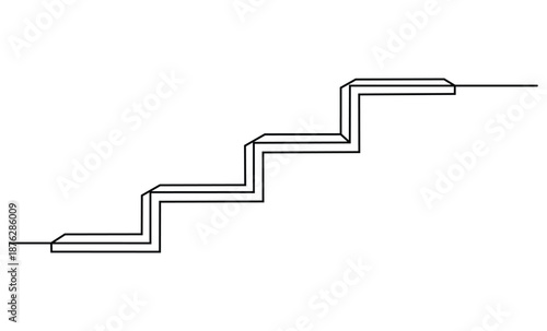 Black line drawing ascending steps creating a clear conceptual graphic illustration modern art design