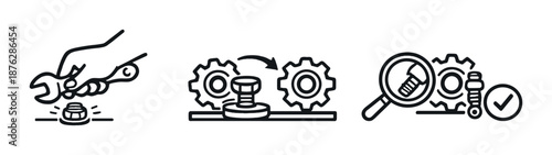 Mechanical maintenance icons on metallic background depicting tools and gears