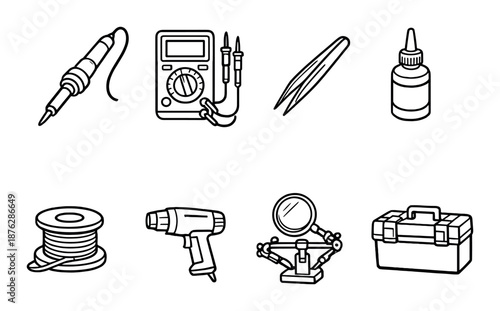 Essential tools for electronics repair: multimeter, soldering iron, toolkit, and more