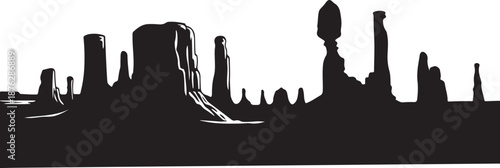 Monument Valley Silhouette Landscape Black Rock Formations White Background