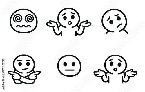 Six expressive emojis displaying confusion and indecision