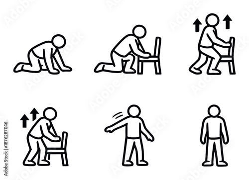Animated sequence of stick figures demonstrating safe techniques for lifting from the floor