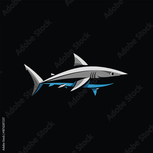 Stylized Shark Illustration on Black Background.