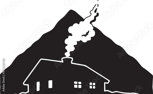 Simple house with smoke coming out of chimney illustration