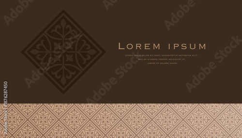 Dark brown vintage background with geometric pattern border and emblem
