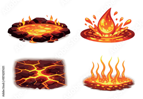 Stylized elemental fire icons on neutral background