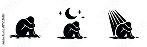 Silhouette of three animals: bear, penguin, and owl in darkness