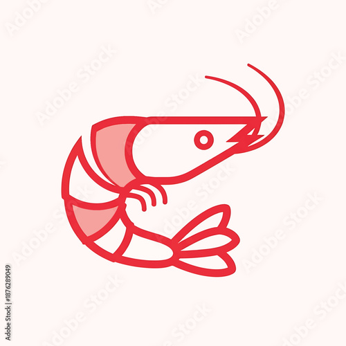 Stylized Shrimp Illustration with Red Outlines and Shaded Details.
