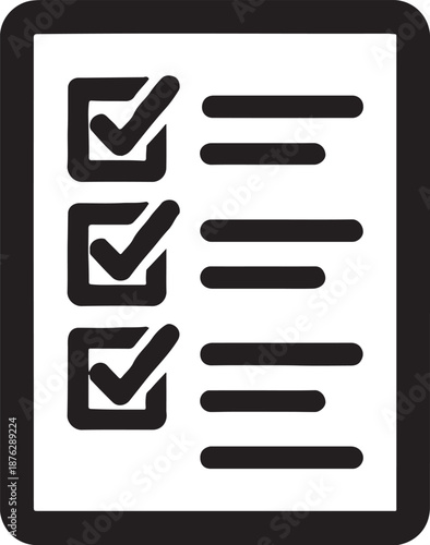 Silhouette questionnaire survey icon showing list with checkboxes for feedback, research, and data.