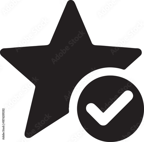 Silhouette standard quality control icon with star and approval tick for rating and certification.