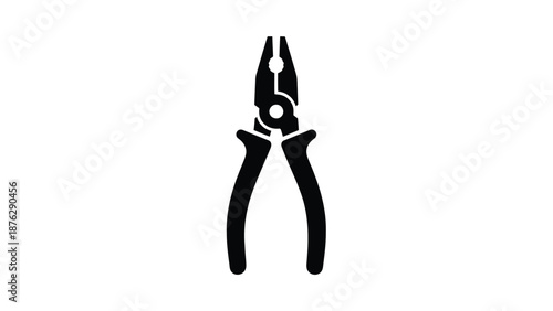 Black silhouette of needle nose pliers on white background tool icon for repair and diy projects