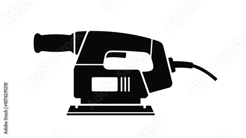 Black silhouette of an electric sander on a white background industrial tool for smoothing surfaces