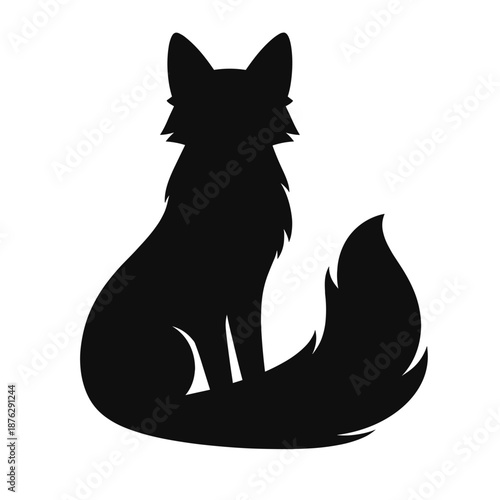Silhouette of Sitting Fox with Bushy Tail