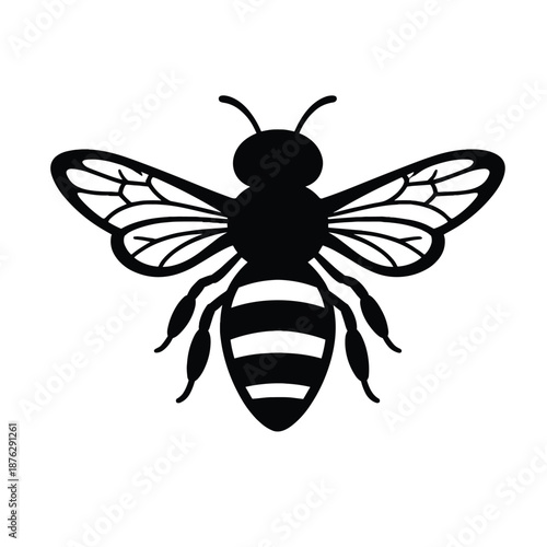 Silhouette of honey bee with detailed wings