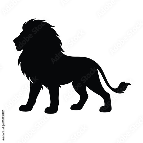 Silhouette of standing lion with mane