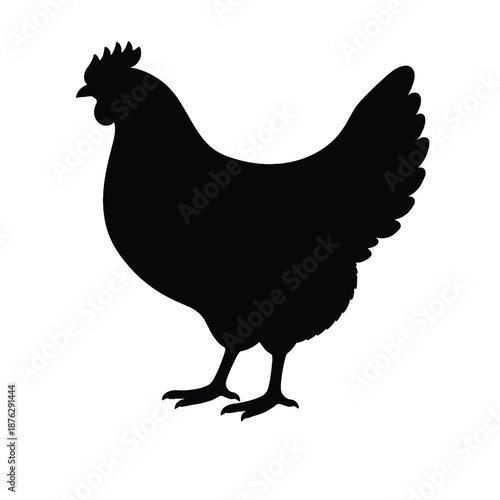 Black silhouette of standing chicken side view