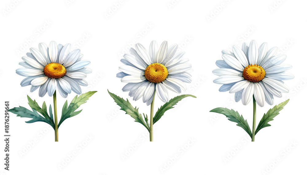 Fototapeta premium A set of flowers and foliage on a white background