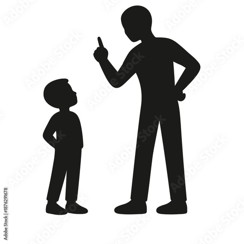 Silhouette of adult scolding standing child