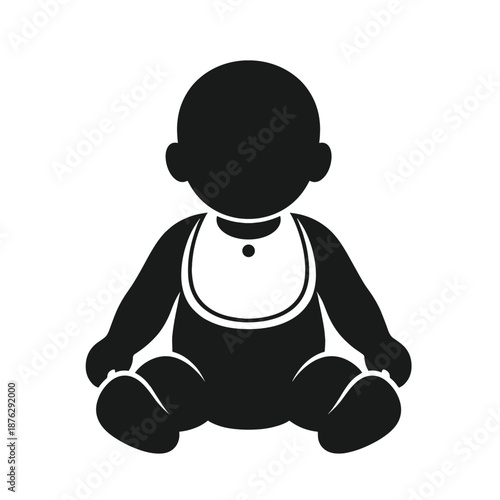Silhouette of baby sitting wearing bib