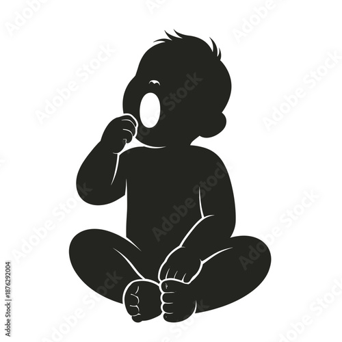 Silhouette of Baby Sitting and Yawning