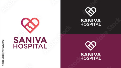 Medical Logo, Heart with Plus Logo, Hospital Logo, S Clinic Logo, Heart and S logo, Medical Care Logo, Medical logo, nursing logo, health logo, pharmacy logo, Rainbow Heart plus logo,  S