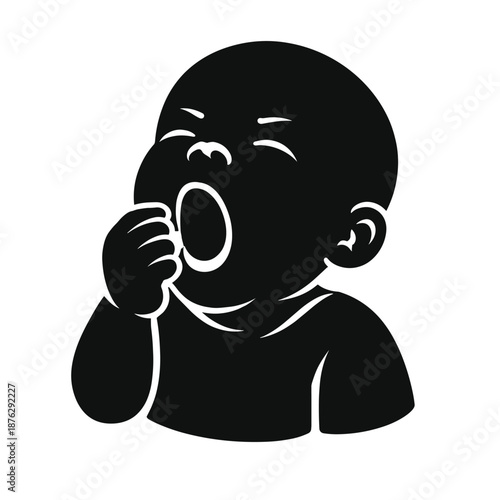 Yawning baby with hand near mouth silhouette