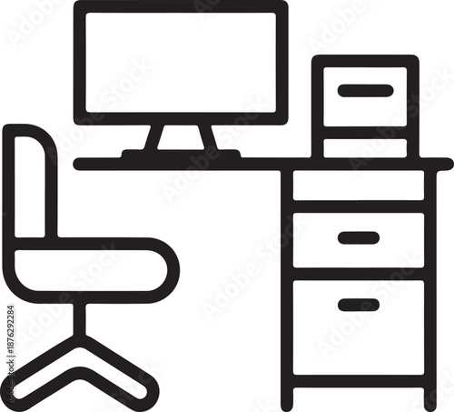 Office Desk Workspace Line Icon Furniture Equipment Symbol
