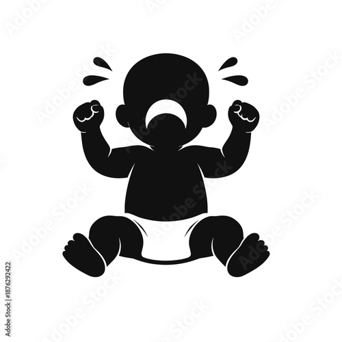 Crying baby sitting with arms raised silhouette