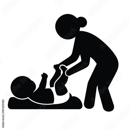 Adult changing baby diaper silhouette