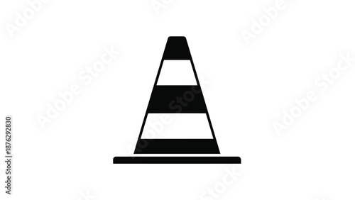Black and white traffic cone icon for construction or roadwork warning on a plain background