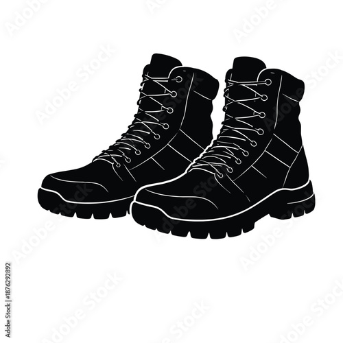 Pair of laced hiking boots silhouette