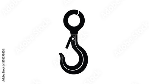 Black metal hook with swivel eyelet isolated on white background industrial equipment for lifting and rigging operations