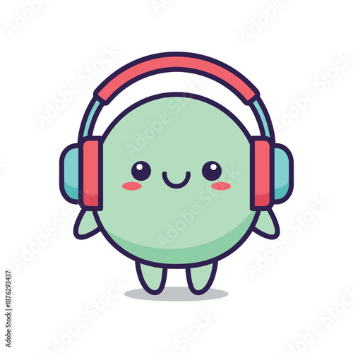 Cute Cartoon Character Wearing Headphones Vector Illustration