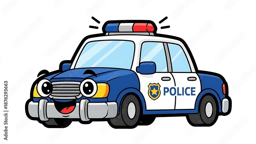 Fototapeta premium Cartoon Police Car with Lights Flashing.