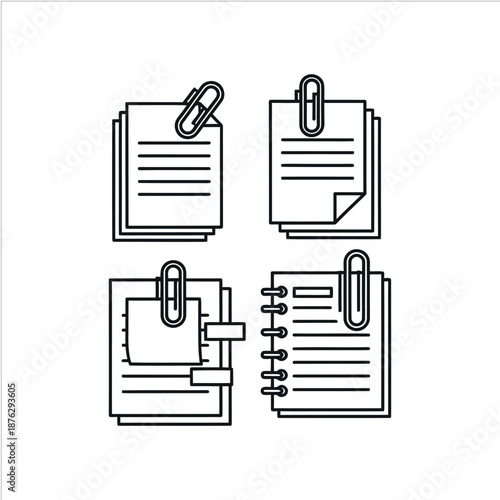 Paper Clip Icon Set – Office Attachment and Document Symbols