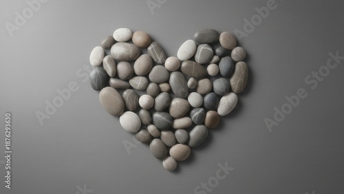 A calming composition of natural river stones meticulously arranged into a serene heart symbol on