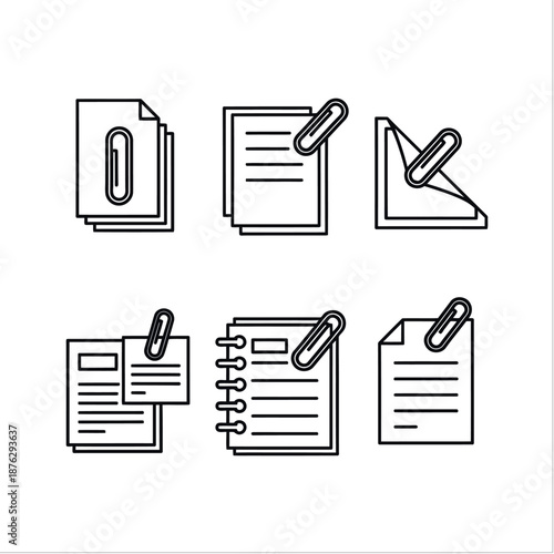 Paper Clip Icon Set – Office Attachment and Document Symbols