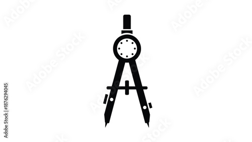 Black compass drawing tool with pencil tips and circular center on white background for drafting and design