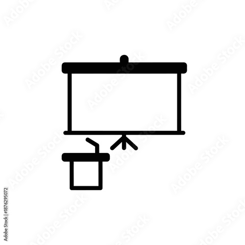 Presentation screen with podium and drink icon, business meeting concept, simple vector graphic
