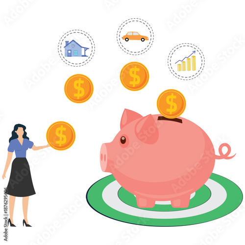 Woman saving money for big purchases like a house or car