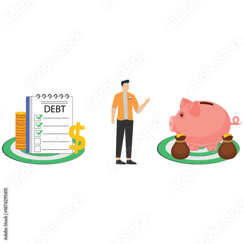 Man managing debt and savings with financial planning and organization