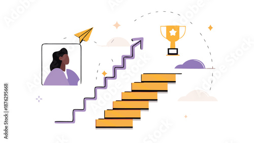 Woman on path to success with upward career growth