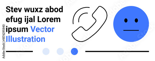 Phone call icon alongside a neutral face emotion, lines, and dots, emphasizing communication, emotion, tech, and simplicity. Ideal for contact page, customer service messaging feedback tech tools