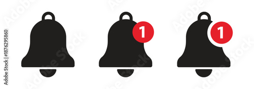 Set of bell notification icons in black and white Keywords: bell, notification, alert, icon